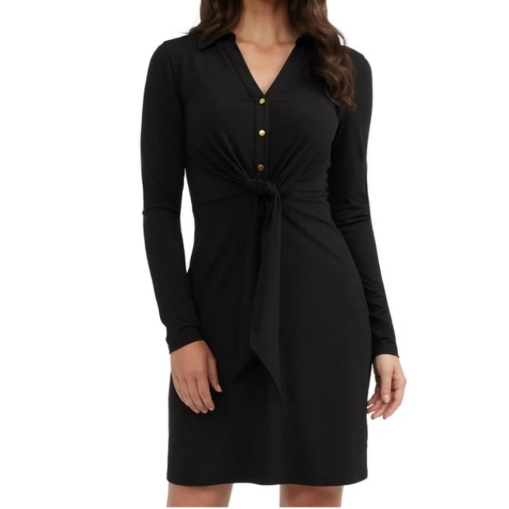 Ellen Tracy Elegant Tie Front Shirt Dress  Black size small nwt